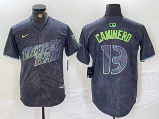 Men's MLB Tampa Bay Rays #13 Junior Caminero Charcoal 2024 City Connect Nike Limited Cool Base Jersey