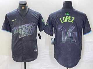 Men's MLB Tampa Bay Rays #14 Jacob Lopez Charcoal 2024 City Connect Nike Limited Cool Base Jersey