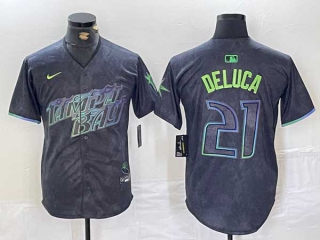 Men's MLB Tampa Bay Rays #21 Jonny DeLuca Charcoal 2024 City Connect Nike Limited Cool Base Jersey