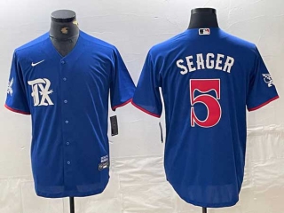 Men's MLB Texas Rangers #5 Corey Seager Royal Blue 2023 City Connect Stitched Baseball Jersey