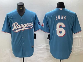 Men's MLB Texas Rangers #6 Josh Jung Light Blue Team Logo Cool Base Nike Stitched Jersey