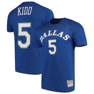 Men's NBA Dallas Mavericks Jason Kidd Mitchell & Ness Hardwood Classics Team Name & Number Blue T-Shirt