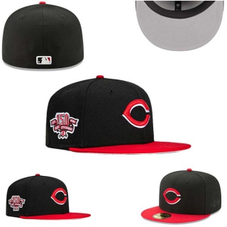 MLB Cincinnati Reds New Era Black Red 150th Anniversary Patch 59FIFTY Fitted Hat 0504