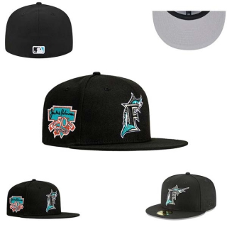 MLB Florida Marlins New Era Black Jackie Robinson 50th Anniversary Patch 59FIFTY Fitted Hat 0502