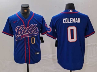 Men's NFL Buffalo Bills #0 Keon Coleman Blue Gold Number With Patch Cool Base Stitched Baseball Jersey