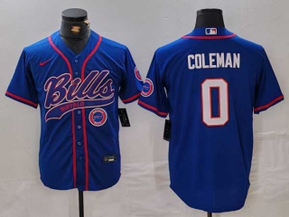 Men's NFL Buffalo Bills #0 Keon Coleman Blue Logo With Patch Cool Base Stitched Baseball Jersey