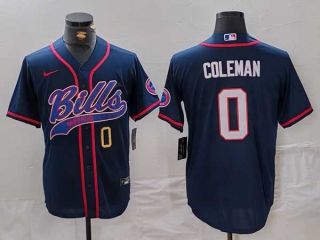 Men's NFL Buffalo Bills #0 Keon Coleman Navy Gold Number With Patch Cool Base Stitched Baseball Jersey