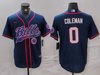 Men's NFL Buffalo Bills #0 Keon Coleman Navy Logo With Patch Cool Base Stitched Baseball Jersey