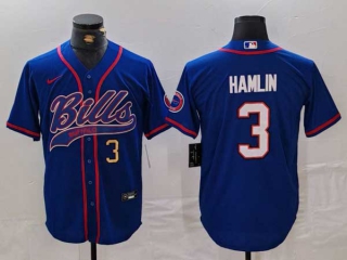 Men's NFL Buffalo Bills #3 Damar Hamlin Blue Gold Number With Patch Cool Base Stitched Baseball Jersey