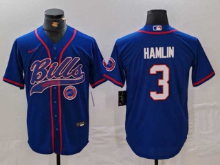 Men's NFL Buffalo Bills #3 Damar Hamlin Blue Logo With Patch Cool Base Stitched Baseball Jersey