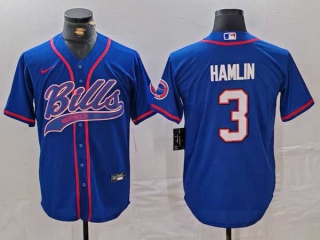 Men's NFL Buffalo Bills #3 Damar Hamlin Blue With Patch Cool Base Stitched Baseball Jersey