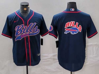 Men's NFL Buffalo Bills Navy Big Logo Blank With Patch Cool Base Stitched Baseball Jersey