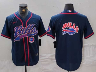 Men's NFL Buffalo Bills Navy Big Logo Blank With Patch Cool Base Stitched Baseball Jerseys