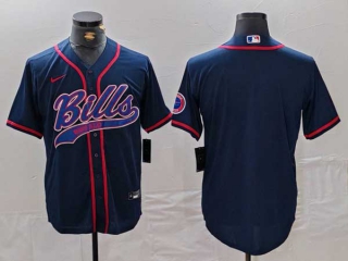 Men's NFL Buffalo Bills Navy Blank With Patch Cool Base Stitched Baseball Jersey