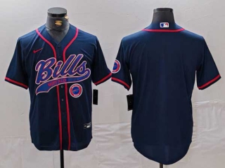 Men's NFL Buffalo Bills Navy Logo Blank With Patch Cool Base Stitched Baseball Jersey