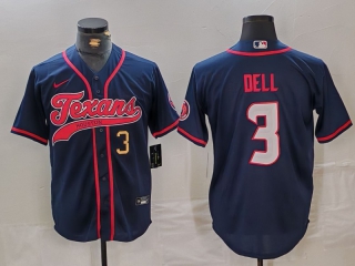 Men's NFL Houston Texans #3 Tank Dell Navy Gold Number With Patch Cool Base Stitched Baseball Jersey