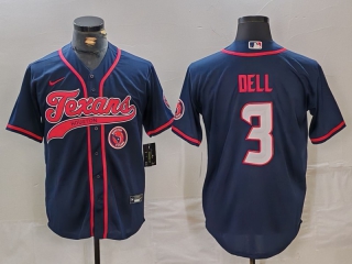 Men's NFL Houston Texans #3 Tank Dell Navy Logo With Patch Cool Base Stitched Baseball Jersey