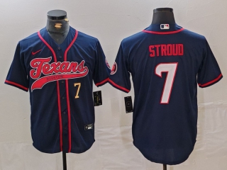 Men's NFL Houston Texans #7 CJ Stroud Navy Gold Number With Patch Cool Base Stitched Baseball Jersey