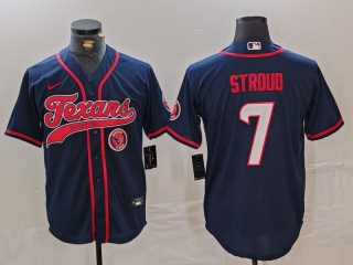 Men's NFL Houston Texans #7 CJ Stroud Navy Logo With Patch Cool Base Stitched Baseball Jersey