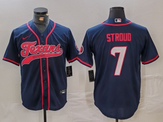 Men's NFL Houston Texans #7 CJ Stroud Navy With Patch Cool Base Stitched Baseball Jersey