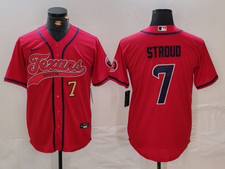 Men's NFL Houston Texans #7 CJ Stroud Red Gold Number With Patch Cool Base Stitched Baseball Jersey