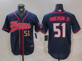 Men's NFL Houston Texans #51 Will Anderson Jr Navy Gold Number With Patch Cool Base Stitched Baseball Jersey