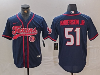 Men's NFL Houston Texans #51 Will Anderson Jr Navy Logo With Patch Cool Base Stitched Baseball Jersey