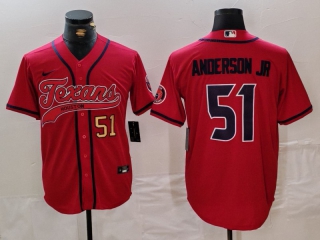 Men's NFL Houston Texans #51 Will Anderson Jr Red Gold Number With Patch Cool Base Stitched Baseball Jersey