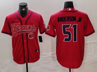 Men's NFL Houston Texans #51 Will Anderson Jr Red Logo With Patch Cool Base Stitched Baseball Jersey