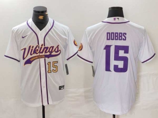 Men's NFL Minnesota Vikings #15 Joshua Dobbs White Gold Number With Patch Cool Base Stitched Baseball Jersey