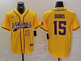 Men's NFL Minnesota Vikings #15 Joshua Dobbs Yellow Gold Number With Patch Cool Base Stitched Baseball Jersey