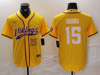 Men's NFL Minnesota Vikings #15 Joshua Dobbs Yellow Gold Number With Patch Cool Base Stitched Baseball Jerseys