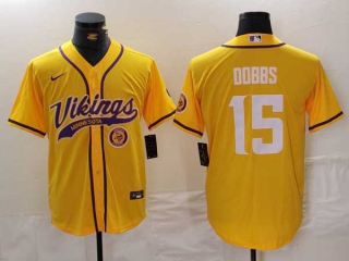 Men's NFL Minnesota Vikings #15 Joshua Dobbs Yellow Logo With Patch Cool Base Stitched Baseball Jerseys