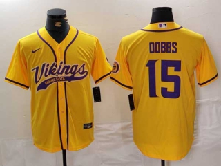 Men's NFL Minnesota Vikings #15 Joshua Dobbs Yellow With Patch Cool Base Stitched Baseball Jersey