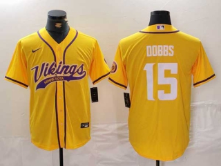 Men's NFL Minnesota Vikings #15 Joshua Dobbs Yellow With Patch Cool Base Stitched Baseball Jerseys
