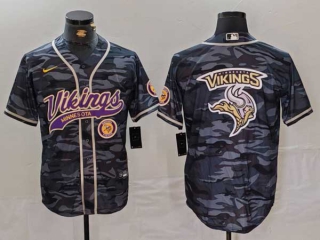 Men's NFL Minnesota Vikings Blank Gray Camo Big Logo With Patch Cool Base Stitched Baseball Jerseys