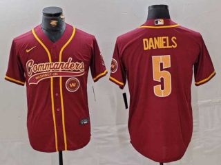 Men's NFL Washington Commanders #5 Jayden Daniels Burgundy Logo With Patch Cool Base Stitched Baseball Jersey