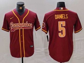 Men's NFL Washington Commanders #5 Jayden Daniels Burgundy With Patch Cool Base Stitched Baseball Jersey