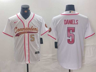 Men's NFL Washington Commanders #5 Jayden Daniels White Gold Number With Patch Cool Base Stitched Baseball Jersey