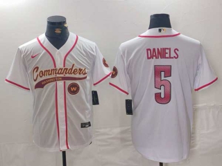 Men's NFL Washington Commanders #5 Jayden Daniels White Logo With Patch Cool Base Stitched Baseball Jersey