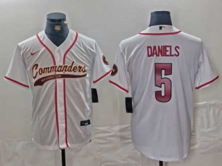 Men's NFL Washington Commanders #5 Jayden Daniels White With Patch Cool Base Stitched Baseball Jersey