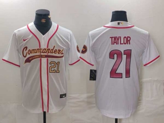 Men's NFL Washington Commanders #21 Sean Taylor White Gold Number With Patch Cool Base Stitched Baseball Jersey