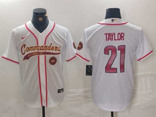 Men's NFL Washington Commanders #21 Sean Taylor White Logo With Patch Cool Base Stitched Baseball Jersey