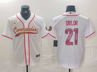 Men's NFL Washington Commanders #21 Sean Taylor White With Patch Cool Base Stitched Baseball Jersey