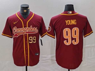 Men's NFL Washington Commanders #99 Chase Young Burgundy Gold Number With Patch Cool Base Stitched Baseball Jersey