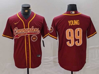 Men's NFL Washington Commanders #99 Chase Young Burgundy Logo With Patch Cool Base Stitched Baseball Jersey