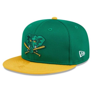 MLB Oakland Athletics New Era 2024 Batting Practice 9FIFTY Snapback Hat Kelly Green Gold 2037