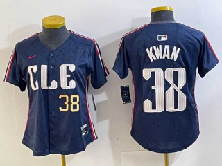 Women's MLB Cleveland Guardians #28 Tanner Bibee Navy Gold Number 2024 City Connect Limited Stitched Jersey