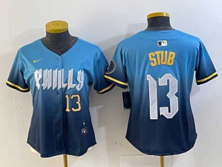 Women's MLB Philadelphia Phillies #13 Stub Blue Gold Number 2024 City Connect Limited Stitched Jersey