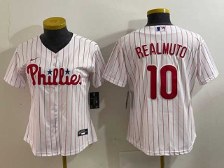 Women's MLB Philadelphia Phillies #10 JT Realmuto White Stitched Cool Base Nike Jersey